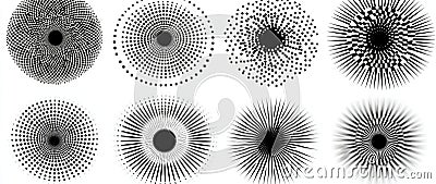 A half-tone circle with a round dotted frame, a circular pattern border, and an abstract halftone graphic design Stock Photo