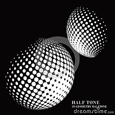 Half tone gradient 3D black geometry round dot sphere ball Vector Illustration