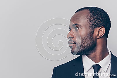 Half-turned side profile close up view portrait of handsome virile masculine attractive confident smart intelligent clever africa Stock Photo