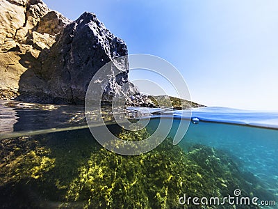 Half underwater in the sea. Stock Photo