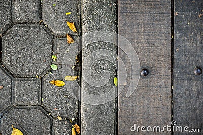 Half wood half concrete Stock Photo