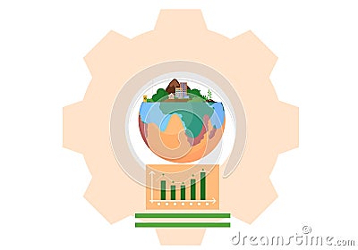 Half world with ascending graph of statistical diagram of human performance indicators on planet Vector Illustration