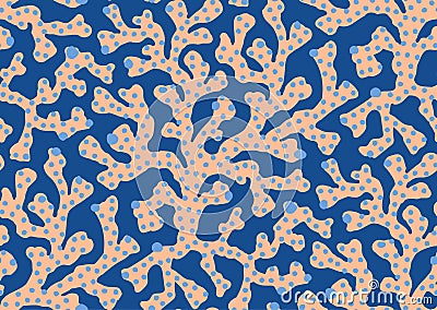 halfdrop pattern with interwined seaweed abstract floral design elements. Trendy peach fuzz, apricot crush, pink yarrow Stock Photo