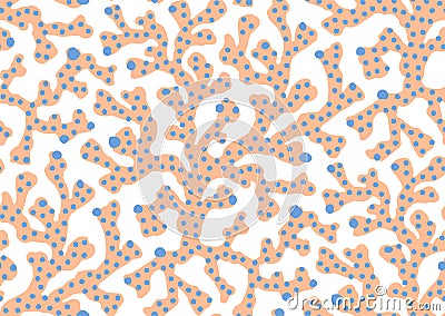 halfdrop pattern with interwined seaweed abstract floral design elements. Trendy peach fuzz, apricot crush, pink yarrow Stock Photo