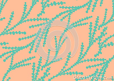 halfdrop pattern with interwined seaweed abstract floral design elements. Trendy peach fuzz, apricot crush, pink yarrow Vector Illustration