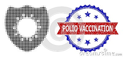 Halftone Antivirus Protection Icon and Unclean Bicolor Polio Vaccination Stamp Seal Vector Illustration