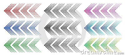 Halftone arrows. Color web arrow with dots. Colorful dotted moving forward and download symbols isolated vector set Vector Illustration