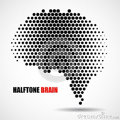 Halftone brain isolated on white background Vector Illustration