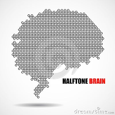 Halftone brain isolated on white background. Vector Cartoon Illustration