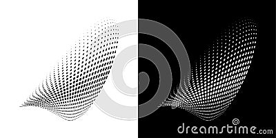 Halftone circle dots curved gradient texture background. 3d logo. Curve dotted emblem. Vector. Vector Illustration