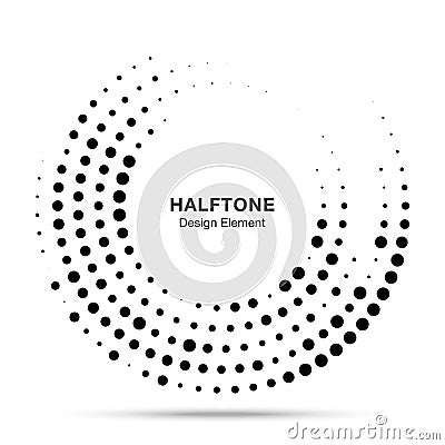 Halftone circle dotted frame. Round border random halftone circle dot texture. Half tone circular background pattern. Vector Illustration