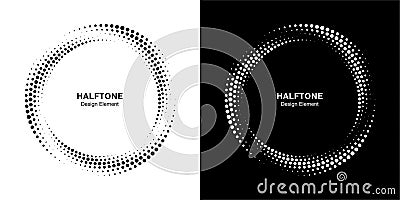 Halftone circular dotted frames set. Circle dots isolated on the white background. Logo halftonedesign element . Vector Vector Illustration