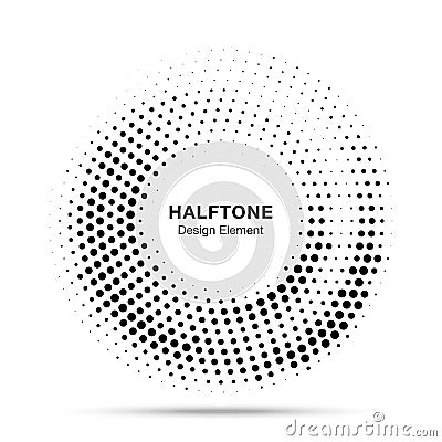 Halftone circle dotted frame. Round border random halftone circle dot texture. Half tone circular background pattern. Vector Illustration