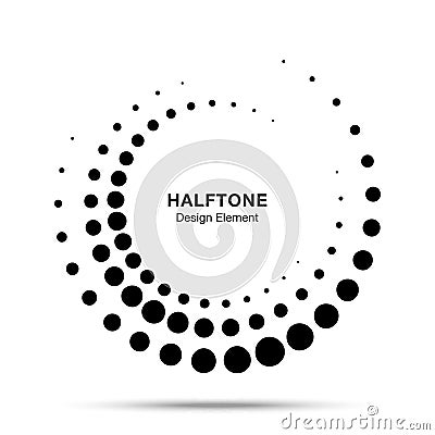 Halftone circle dotted frame. Vector dots logo emblem. Round border halftone circle dot raster texture. Vector Illustration