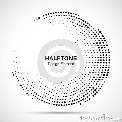 Halftone circle frame with black abstract random dots, logo emblem for technology, medical, treatment, cosmetic. Vector Vector Illustration
