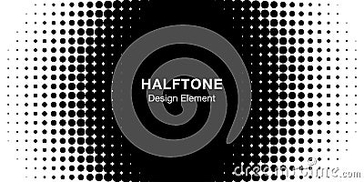 Halftone circle frame horizontal background. Black circular border using halftone dots texture. Vector illustration Vector Illustration