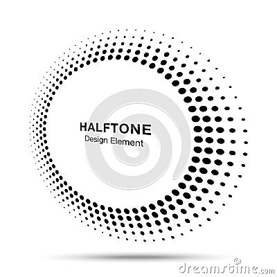 Halftone circle perspective frame abstract dots logo emblem. Round border Icon halftone circle dots texture. Vector. Vector Illustration