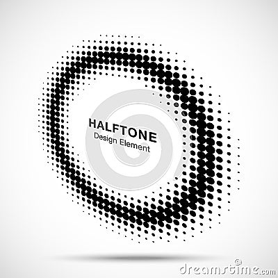 Halftone circle perspective frame abstract dots logo emblem. Round border halftone circle dots raster texture. Vector. Vector Illustration