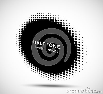 Halftone circle perspective frame abstract dots logo emblem. Round border halftone circle dots raster texture. Vector. Vector Illustration