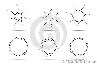 Halftone circular dotted frame set. Circle dots icons. Logo design element. Emblems circle dots texture. Vector. Vector Illustration