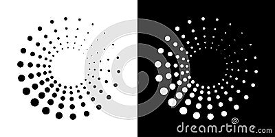 Halftone circular dotted frames set. Circle dots isolated on the white background. Logo design element. Vector set bw. Vector Illustration