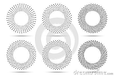 Halftone circular dotted frames set. Logo design. Circle dots border halftone circle dots texture. Vector Vector Illustration