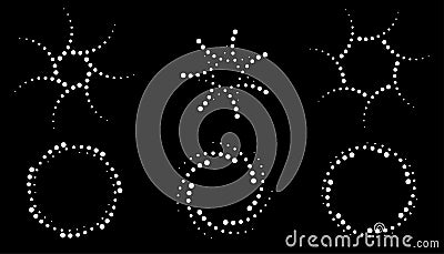 Halftone circular dotted frames set. White circle dots icons. Logo design. Halftone circle dots emblems. Vector. Vector Illustration