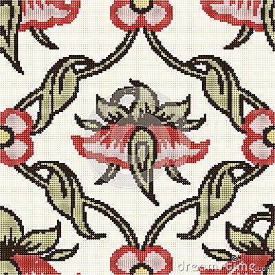 Halftone colorful seamless retro pattern curve cross leaf vine Vector Illustration