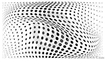 Halftone convex distorted gradient circle dots background. Horizontal bulging template halftone dots pattern. Vector Vector Illustration