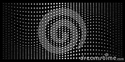 Halftone convex distorted gradient circle dots background. Horizontal distort bulging halftone dots pattern. Vector Vector Illustration