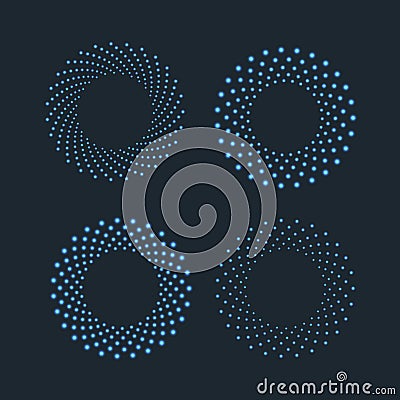Halftone dots in circle shape. Round dotted logo design element. Black and blue lights isolated banner decoration Vector Illustration