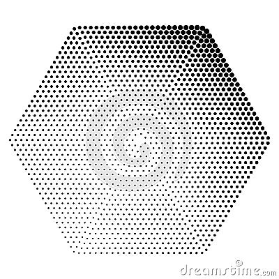 Halftone dots in hexagone form. Logo or icon label. Vector dotted frame as design element Vector Illustration
