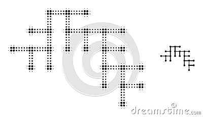 Halftone Dotted Binary Circuit Icon Vector Illustration