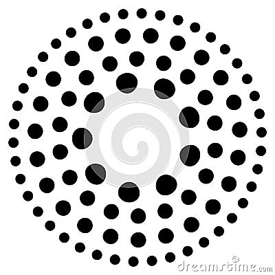 Halftone dotted speed lines circle. Geometric art in circle form. Round swirl movement symbol. Halftone circular dotted Vector Illustration