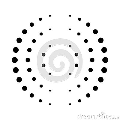 Halftone dotted speed lines circle. Geometric art in circle form. Round swirl movement symbol. Halftone circular dotted Vector Illustration