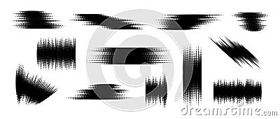 Halftone glitch element set. Dotted textured random form collection. Black grunge abstract halftone spikey shapes for Vector Illustration