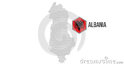 Halftone hexagonal Albania Map with hexagonal flag. Vector geographical map on a white background. Vector mosaic of Albania Map. Stock Photo