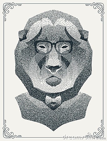 Halftone hipster lion with black Dots. Vector Vector Illustration