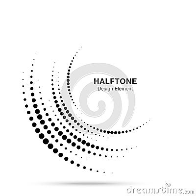 Halftone incomplete circle frame dots logo. Half circle border Icon using halftone circle dots texture. Vector Vector Illustration