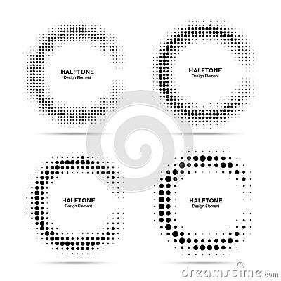 Halftone incomplete circle frame dots logo set isolated on white background. Circular halftone design element. Vector Vector Illustration