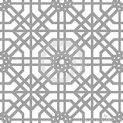 Halftone round black seamless background octagon check cross tracery Vector Illustration
