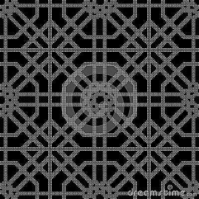 Halftone round black seamless background octagon check cross tracery Vector Illustration