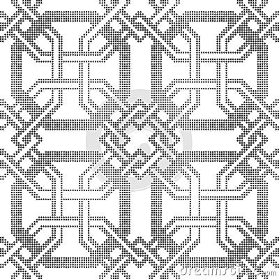 Halftone round black seamless background octagon frame cross geo Vector Illustration