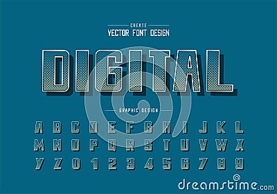 Halftone square font and bold alphabet vector, Digital typeface and number design, Graphic text on background Vector Illustration