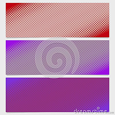 Halftone square pattern banner template set - vector design from diagonal squares Vector Illustration