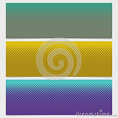 Halftone square pattern horizontal banner set - vector illustration from diagonal squares Vector Illustration