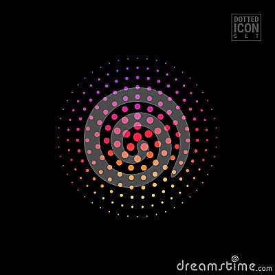 Halftone Vector Spherical Shape Icon Isolated on Black Background. Modern Bright Gradient Halftone Sphere Stock Photo