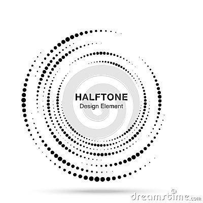 Halftone vortex circle frame dots logo isolated on white background. Circular halftone swirl design element. Vector Vector Illustration