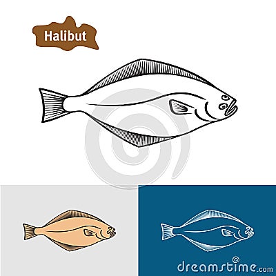 Halibut fish simple one color silhouette Vector Illustration