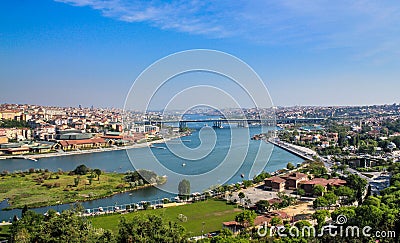 Halic, Golden Horn Panoramic view from Pierre Loti Hill, Istanbul, Turkey Stock Photo